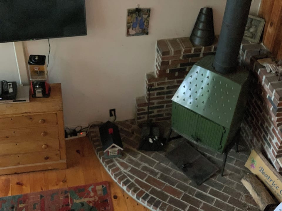 Arial view from loft of classic scandanavian wood stove