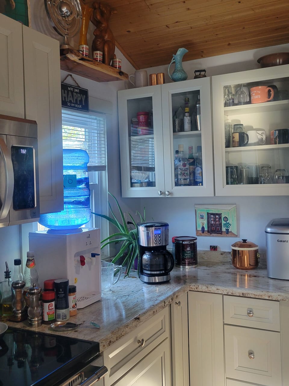 Coffee pot and water cooler.