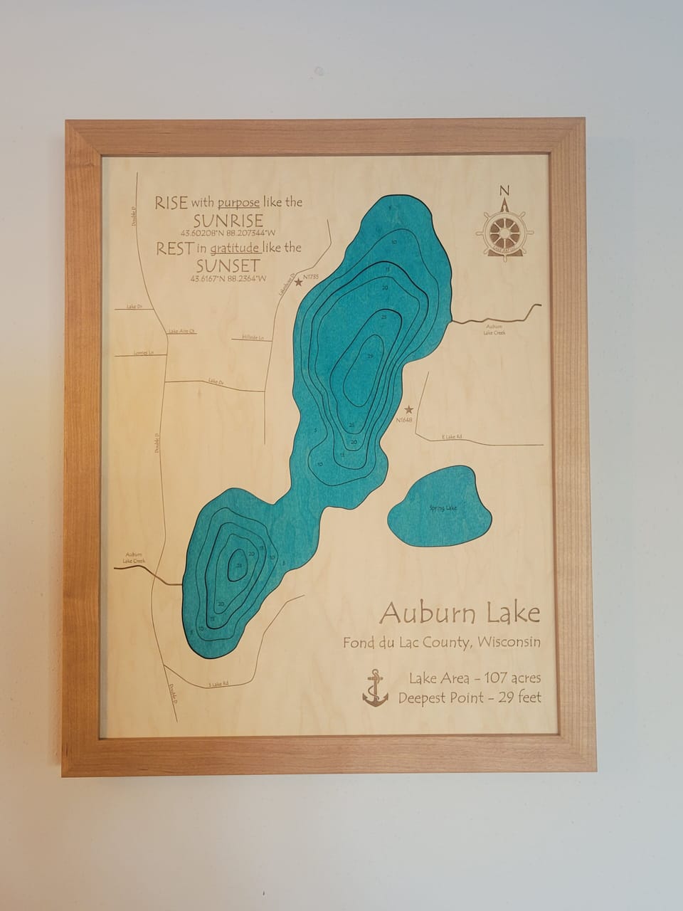 Laser cut image of Auburn Lake.