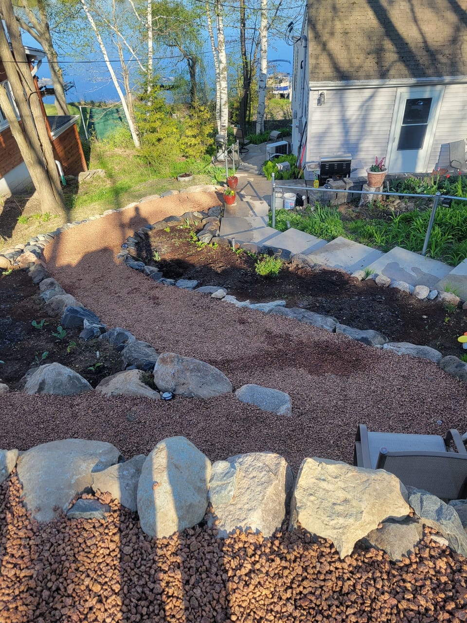 Meandering path to entrance door.