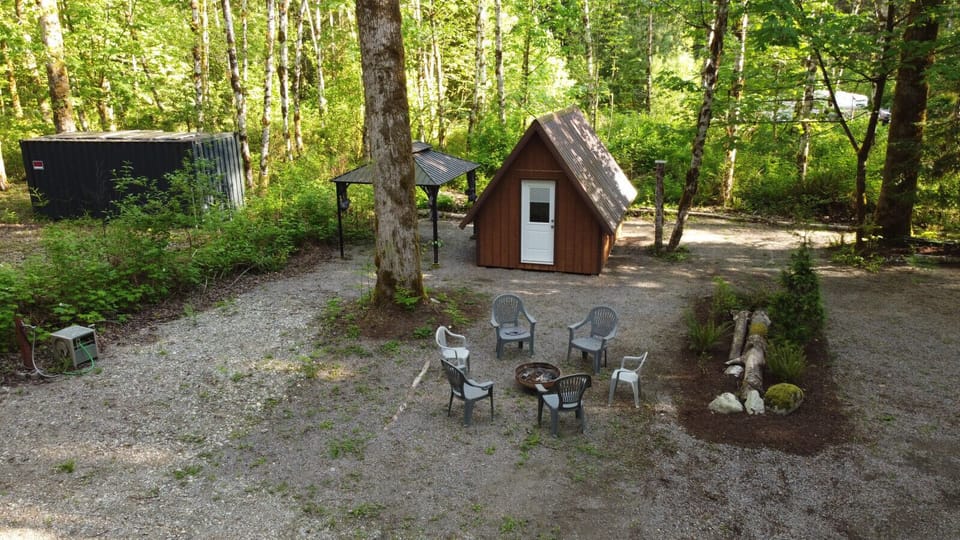 Enjoy cozy rustic camping with the bonus of a little A-frame