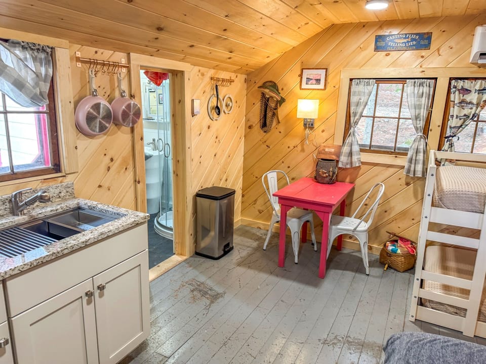 Kitchenette and bathroom door