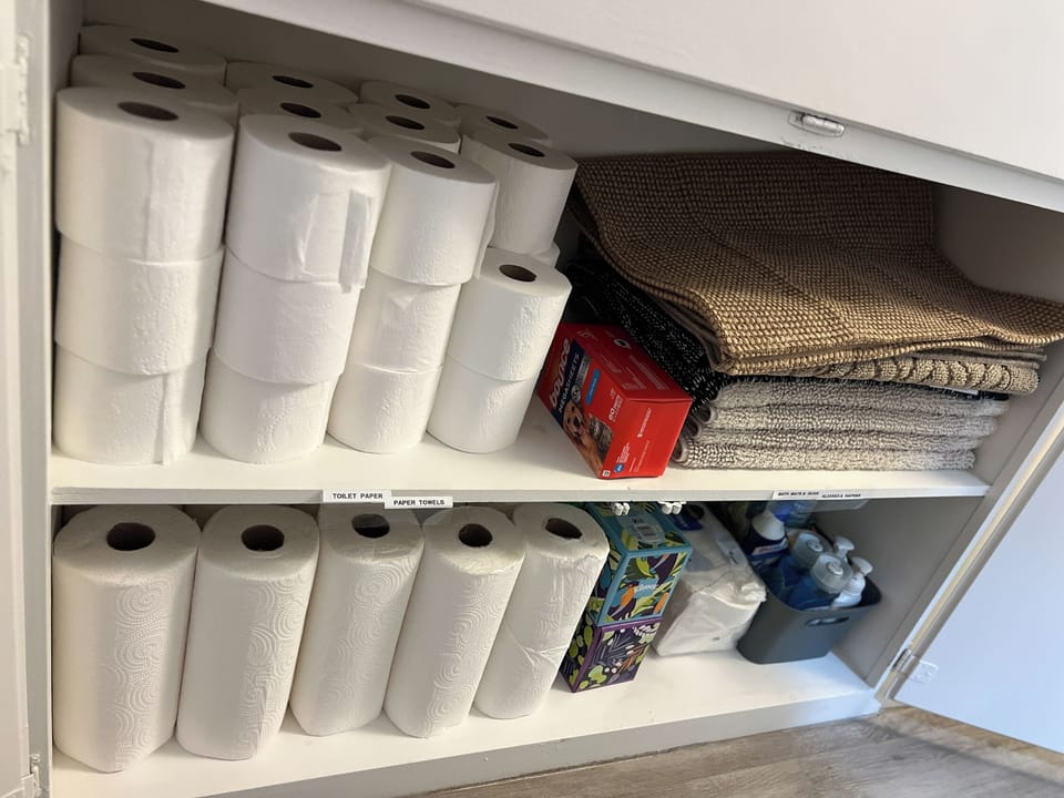 Plenty of paper products & extra rugs/bath mats