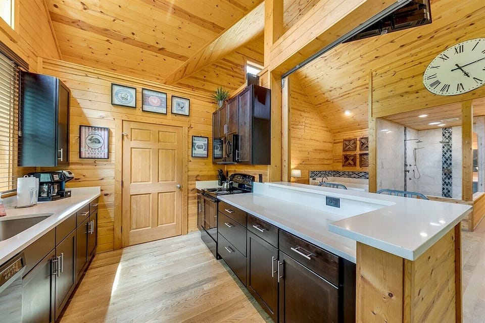 Complete kitchen with stove and oven