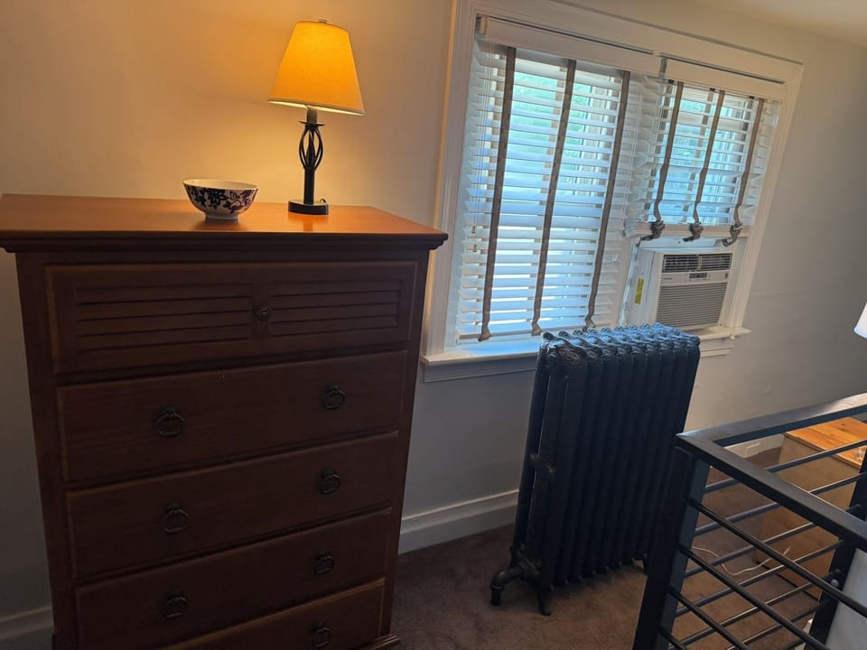 Large chest of drawers and closet for storing clothes and other things.