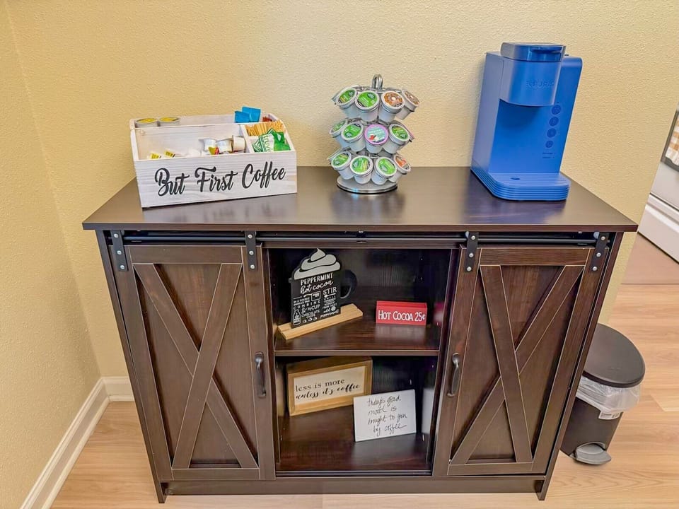 Complimentary coffees and sweeteners to choose from.