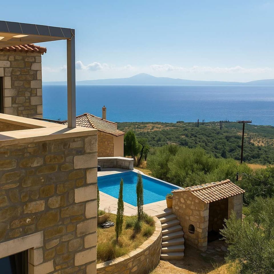 Sea-View Stone Villa with Private Pool Overlooking the Bay

