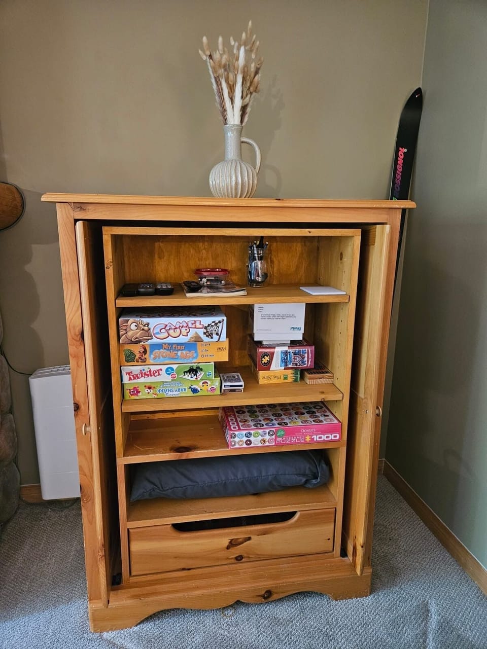 Lots of board games and extra linens