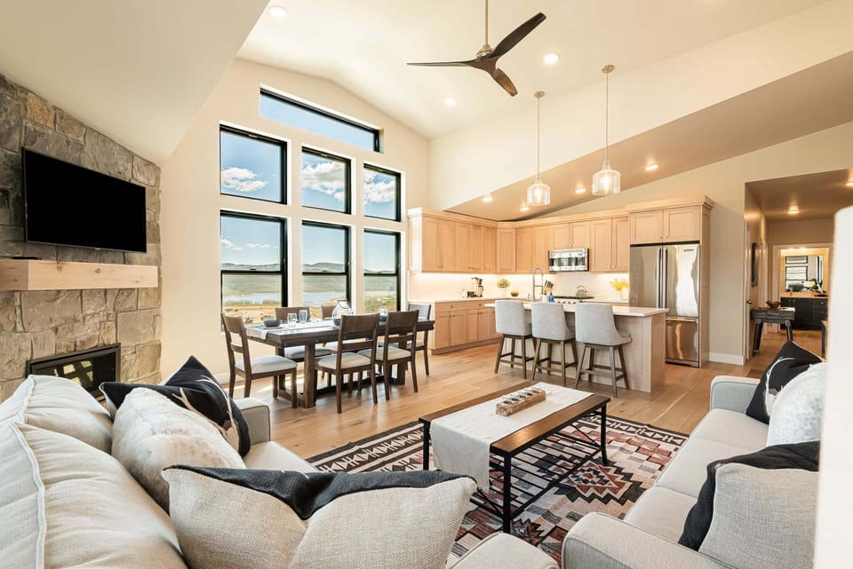 Living room with a smart TV and gas fireplace