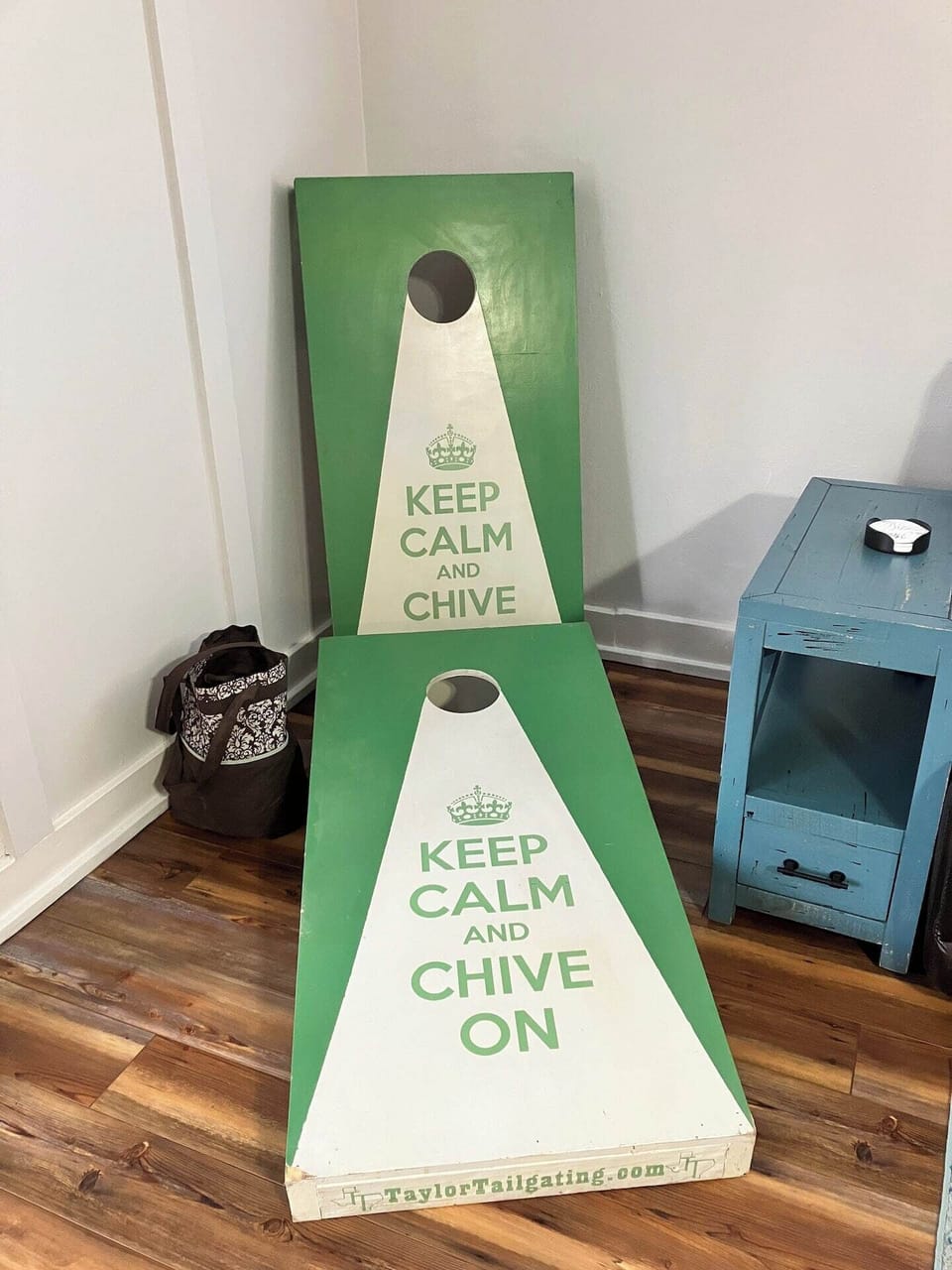 Regulation cornhole boards & bags custom made by local company Taylor Tailgating! Chive on!