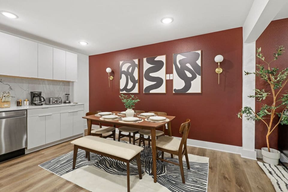 The spacious dining area invites you to savor every moment, whether enjoying a quiet meal or hosting a festive gathering.