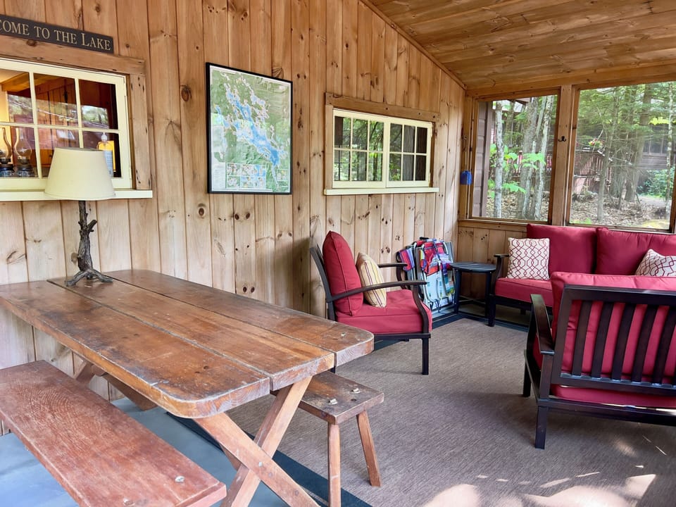 Screen porch with view down to lake