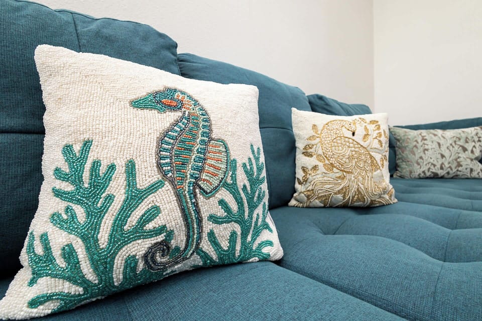 Unwind in the chic front living room, offering a desk workspace & Smart TV