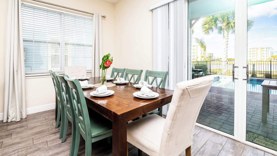 Enjoy meals together at the dining table for 8