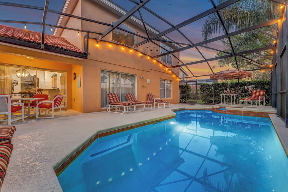 Private covered pool and hot tub with our seating