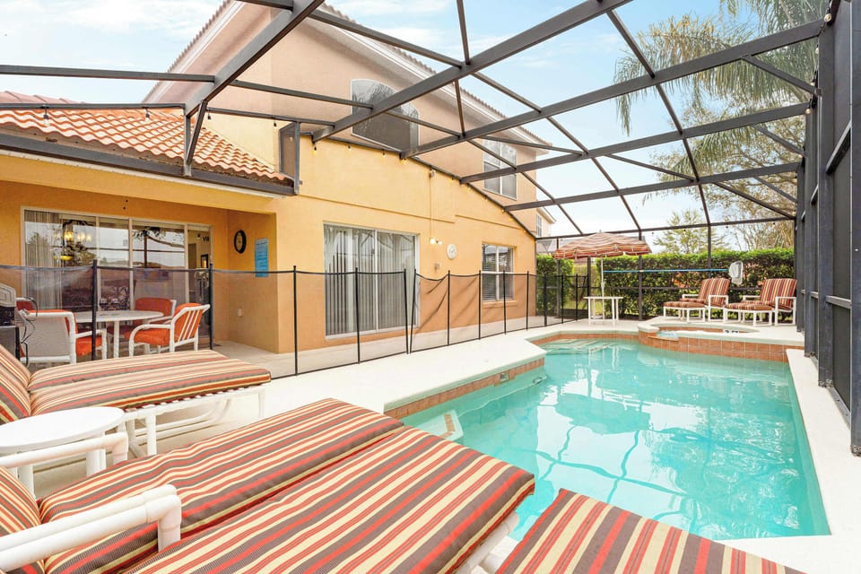 Private covered pool and hot tub with our seating