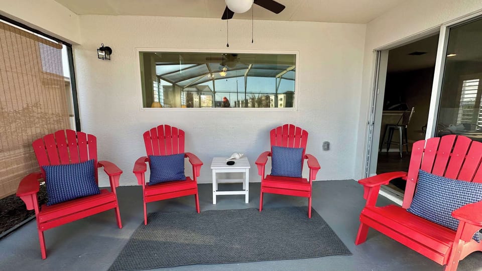Outdoor seating by the pool