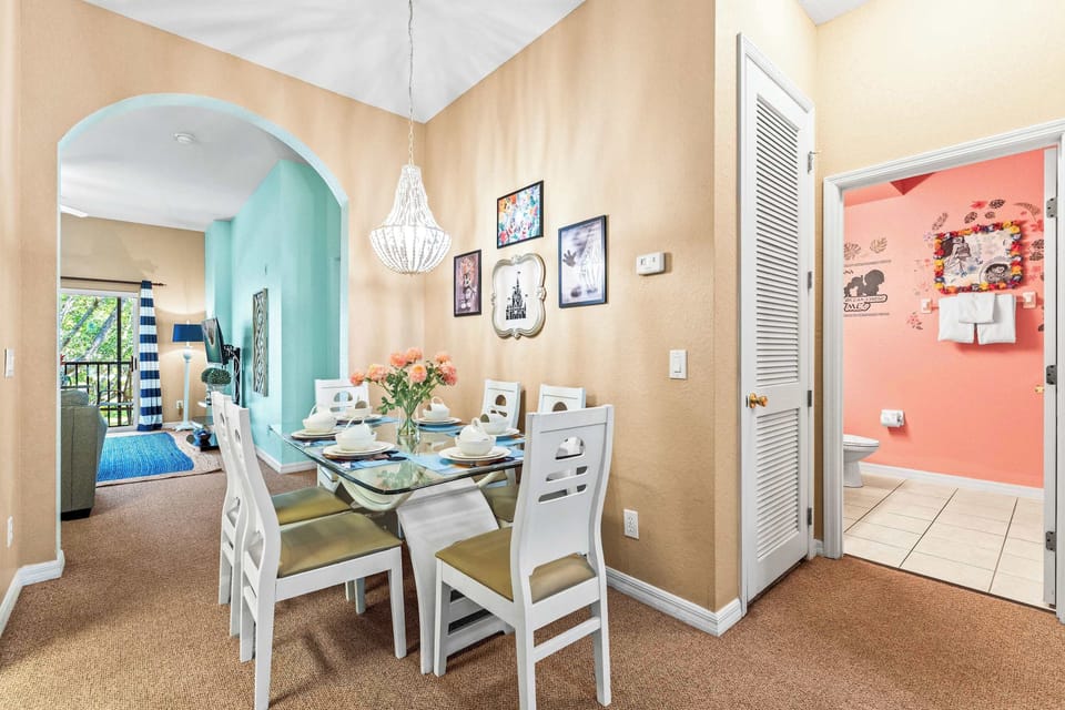 Gather for meals together at the formal dining table, with space for 6