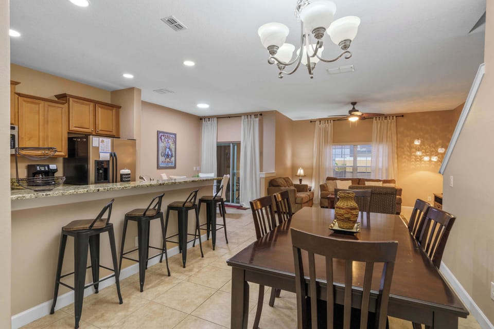 Bar stool seating for 4 + dining room table fit for 6