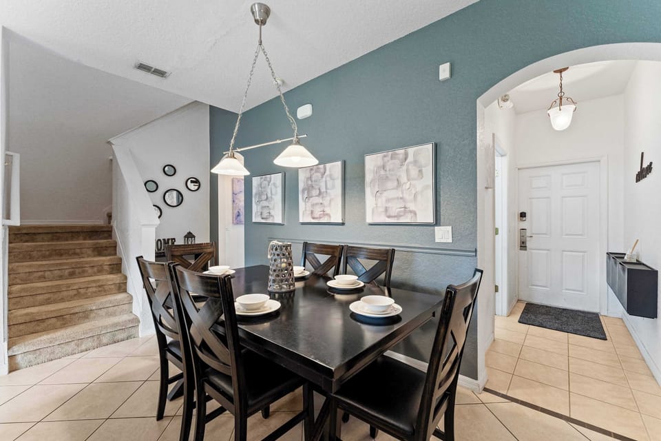 Dining area with table and seating for 6