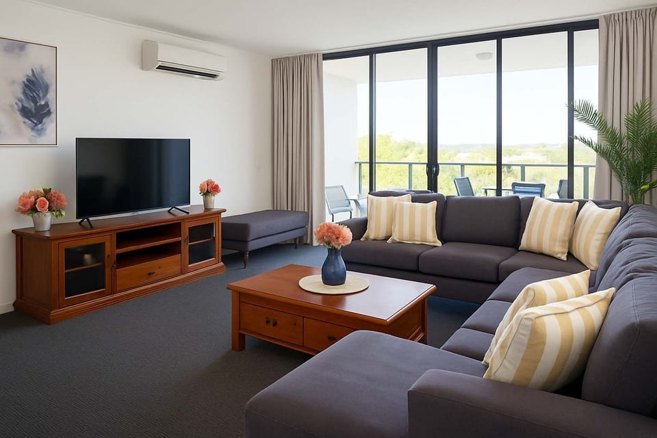 Generous living space with cosy seating and smart TV entertainment