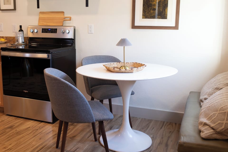 A sleek and modern dining setup for intimate meals.