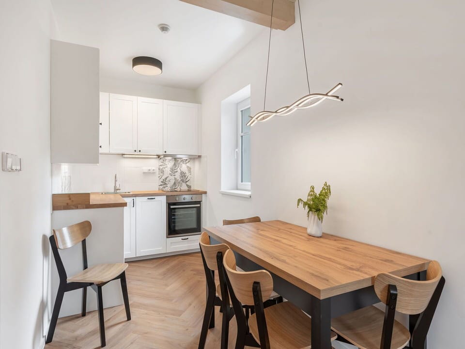 Furniture, Interior Design, Flooring, Wall, Wood, Light Fixture, Floor, Ceiling, Lighting, Kitchen & Dining Room Table