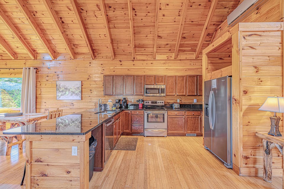Fully equipped kitchen with all the tools you need to cook a feast, except the groceries. No ingredients provided.