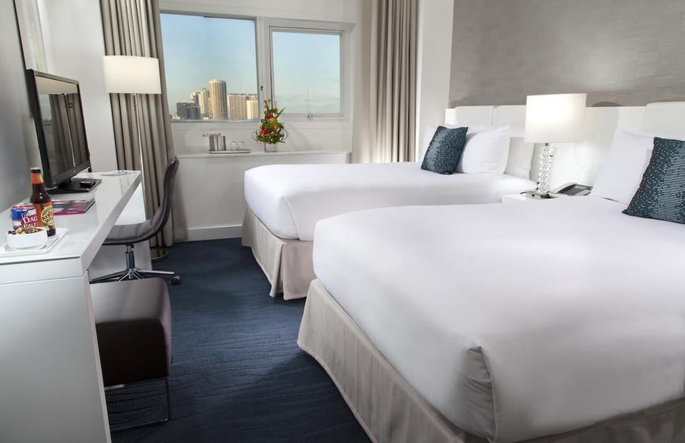 Stretch out on double beds after a day of exploring.