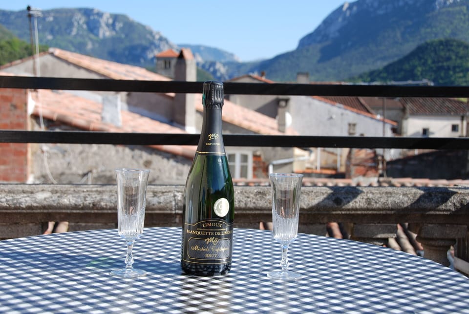Blanquette de Limoux, a local Sparkling Wine ideal for aperitif! View to Gorge!