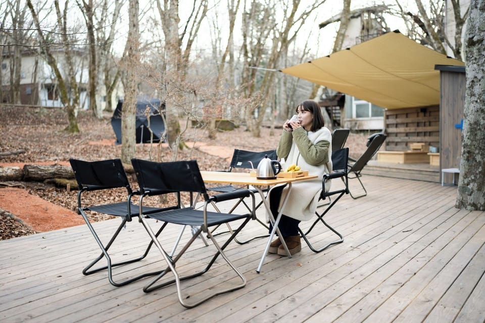 Enjoy an elegant coffee time on the wooden deck.