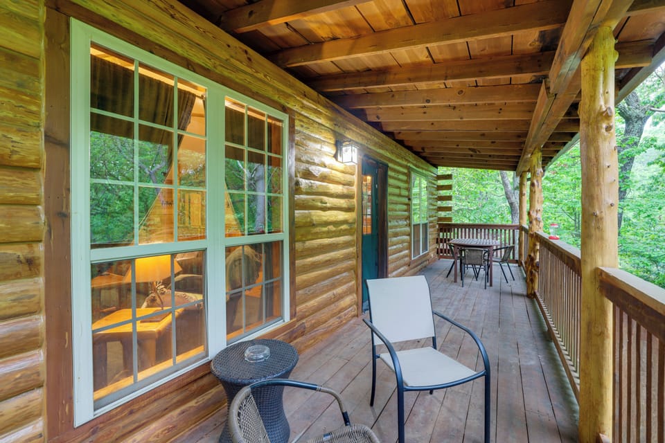Covered Deck | 1st Floor | Dining Area | Forest Views