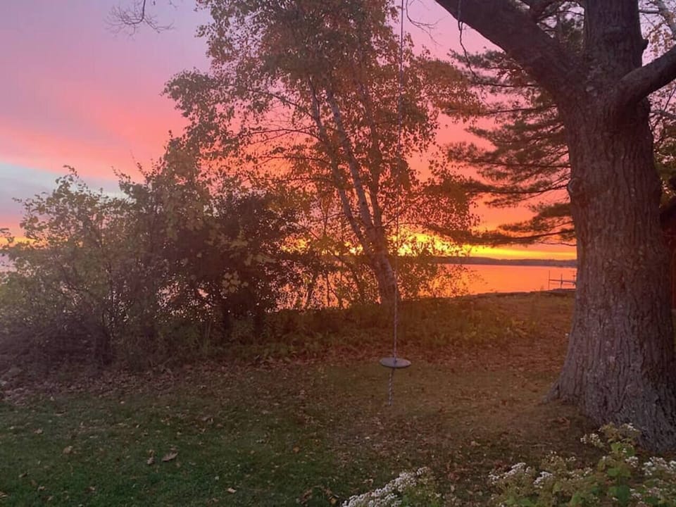 This is a photo of the SUNRISE from the wood deck as we are drinking our morning coffee. No filter needed!There is also a little swing from the old oak tree for the kiddos to swing on!