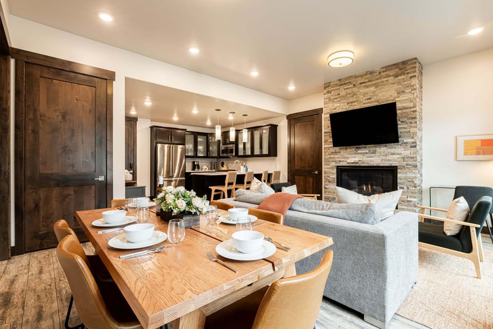 Wood dining table and cushion chairs