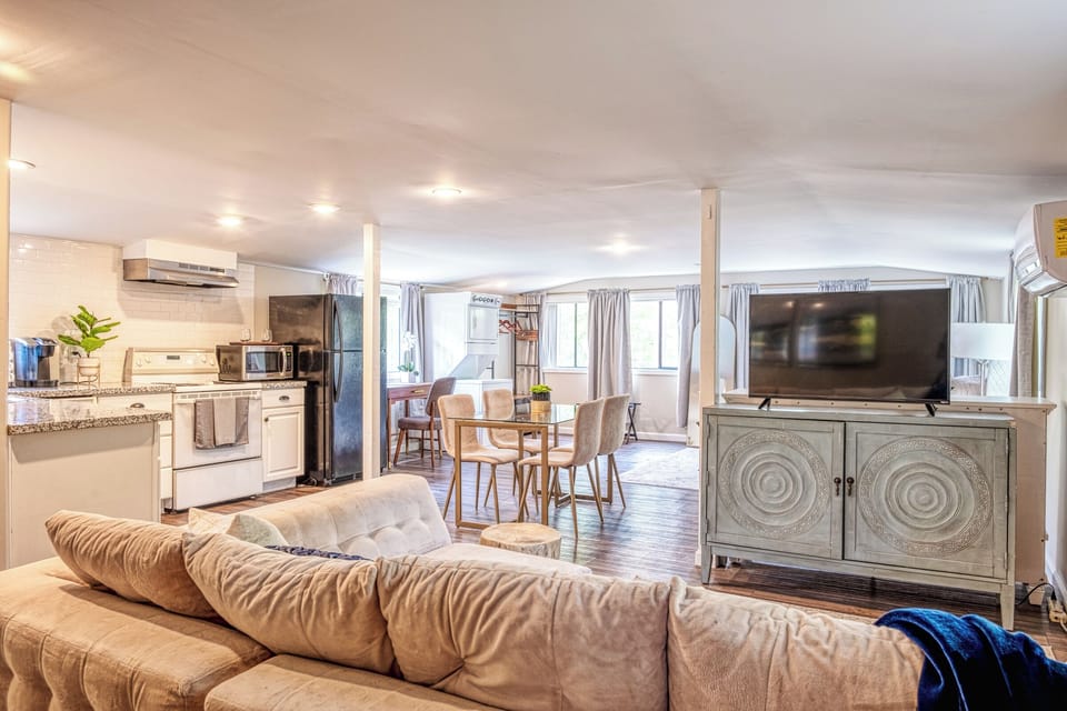 View from when you enter the Loft. Living area, Kitchen, dining area