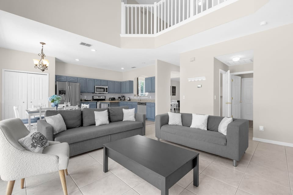 High ceilings and lots of natural light in the open concept living area