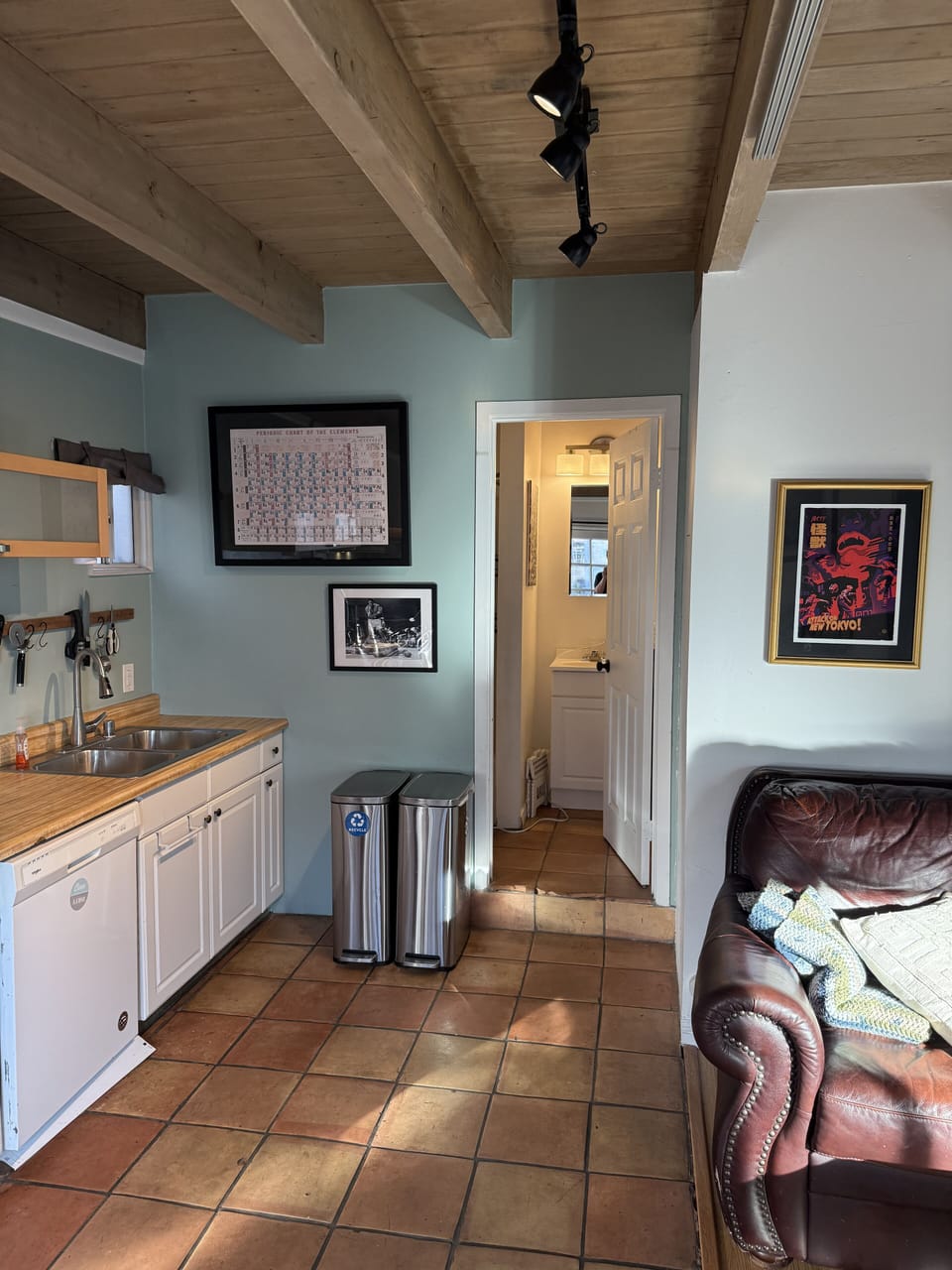 Full kitchen with stove, fridge, dishwasher & cooking supplies.