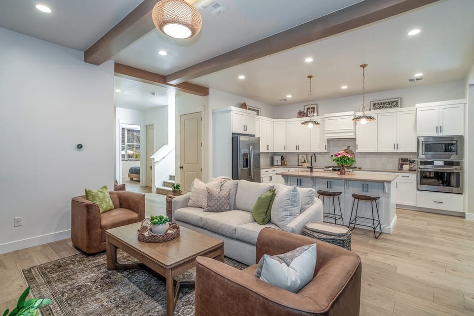First level living room/open concept with kitchen