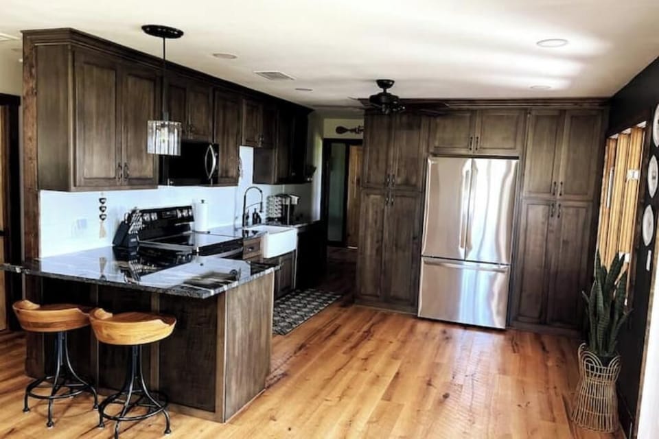 Kitchen with modern appliances.

