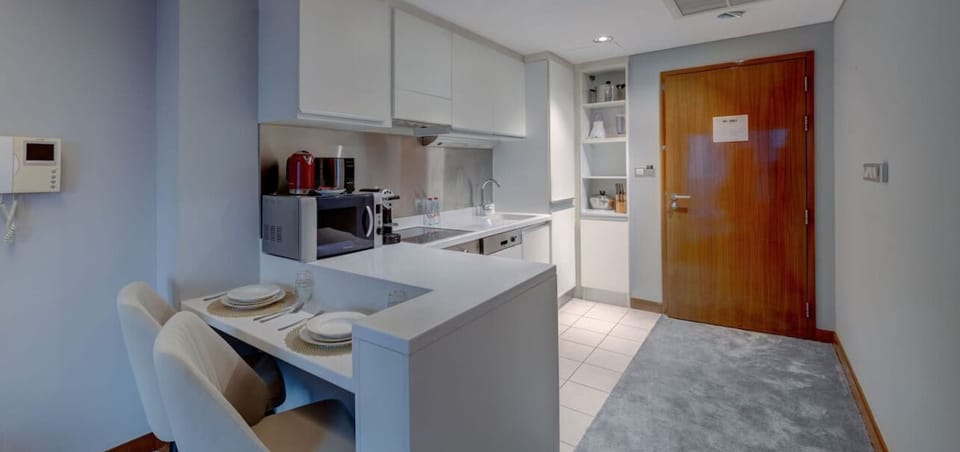 The kitchen layout may vary slightly between rooms, but each one is designed to be comfortable and convenient.