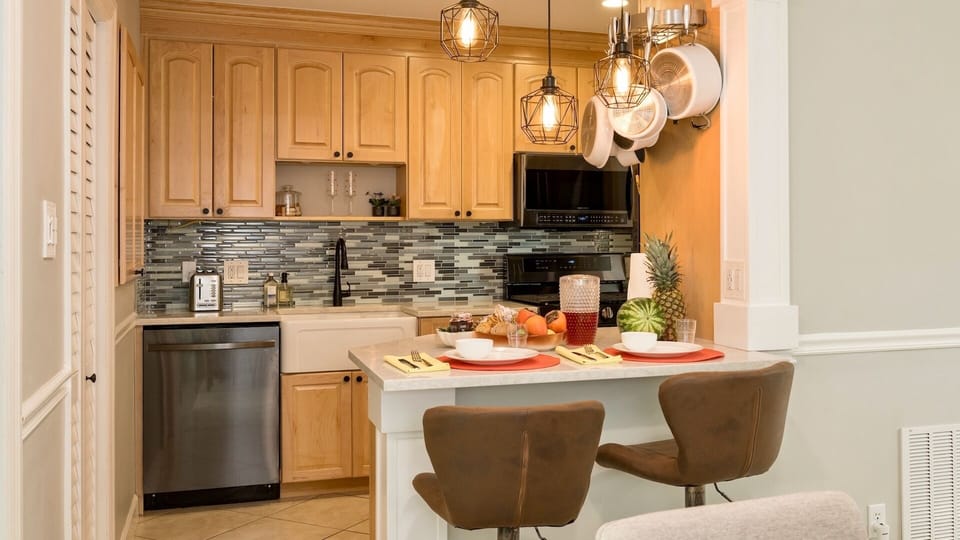 Featuring a modern, upscale kitchen...