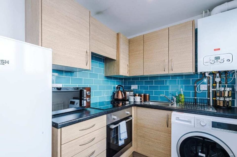 The kitchen is clean and feels like home.