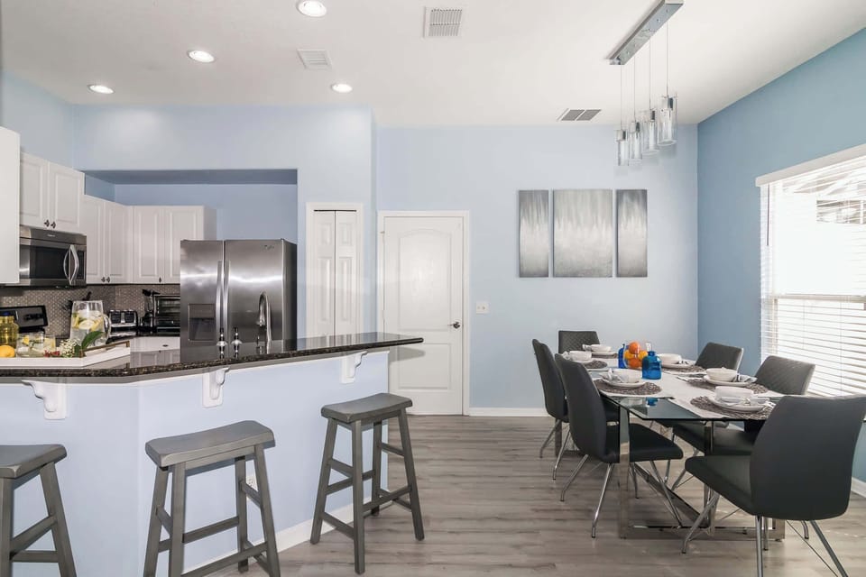 Dining table, and additional counter seating