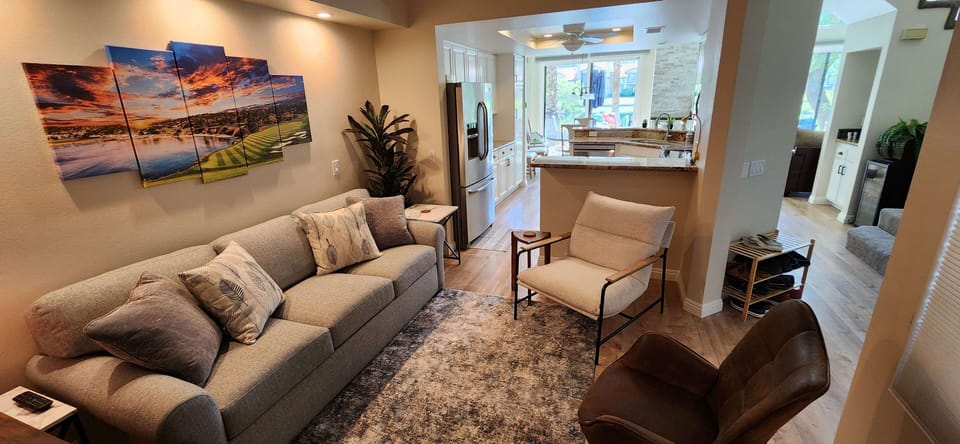 Family room connects to kitchen