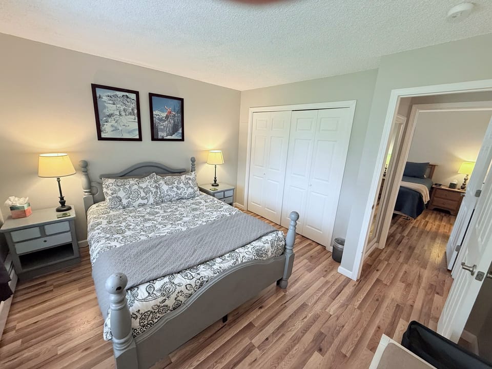 This room's closet is stocked with fans, pool toys, puzzles, games, blankets.