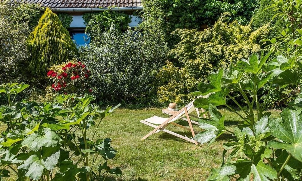 Garden with Deck Chair and Flowers