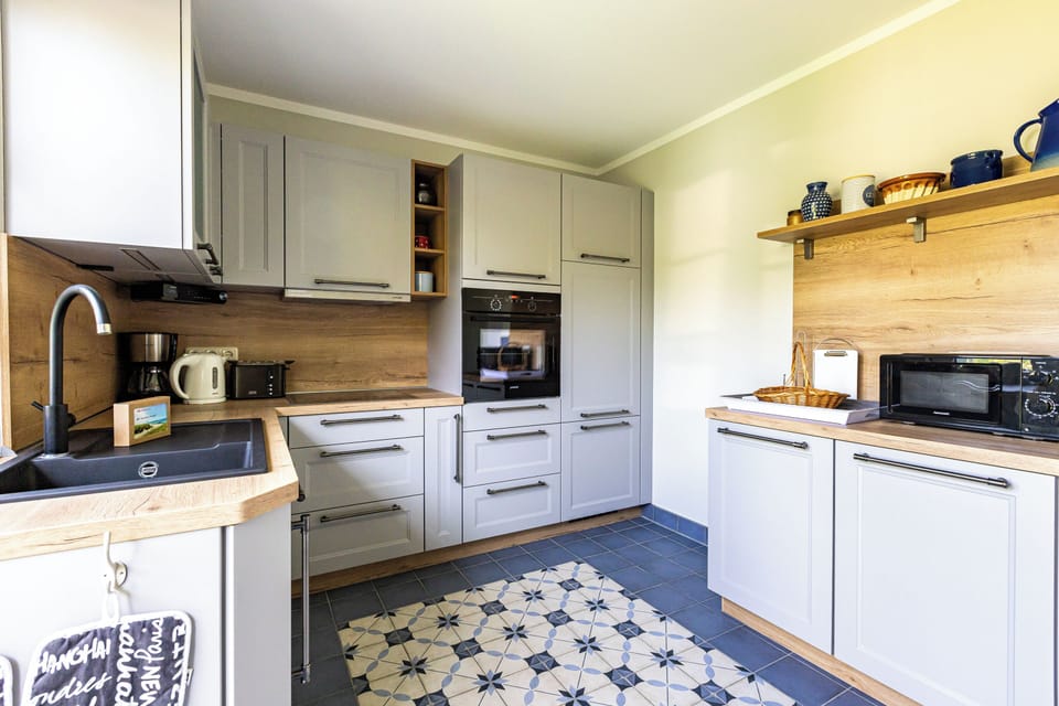 Modern Kitchen with Wooden Shelves