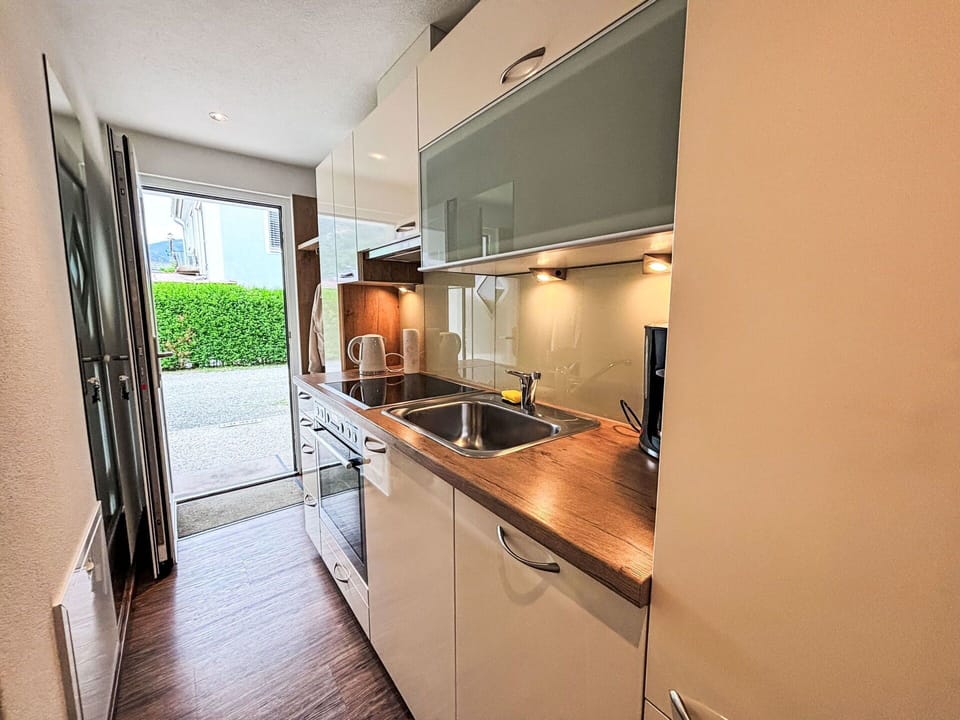 Countertop, Kitchen Appliance, Cabinetry, Major Appliance, Interior Design, Flooring, Kitchen, Floor, Sink, Plumbing Fixture