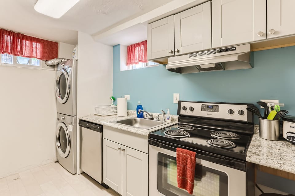 Everything you need for an extended stay - a stocked kitchen along with a full size washer and dryer
