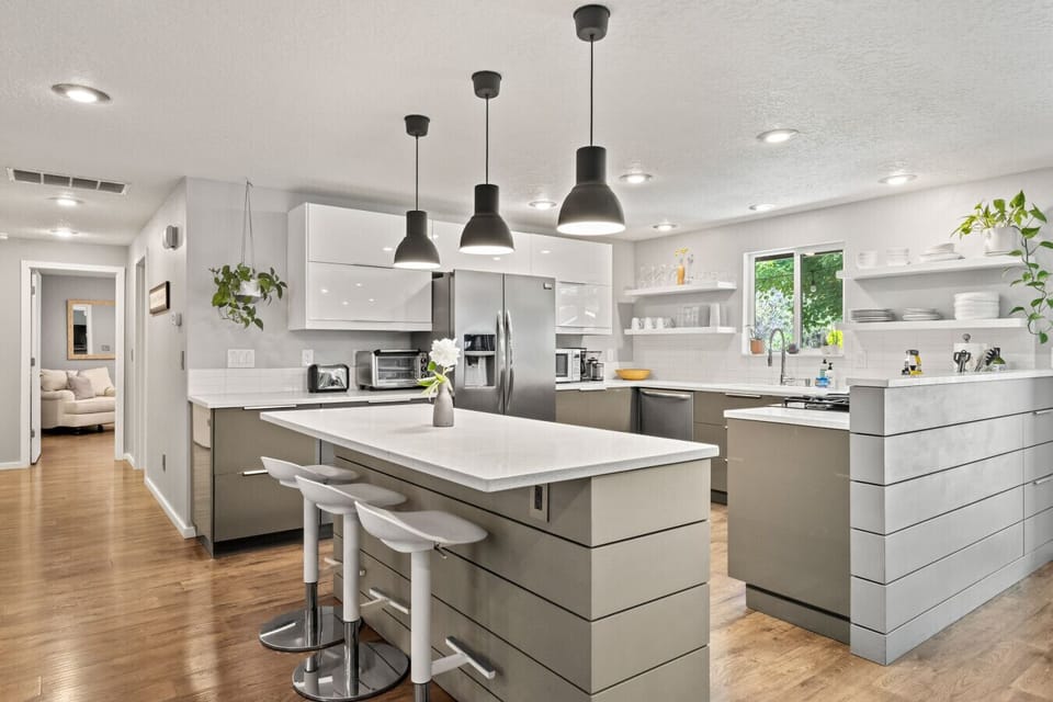 Full kitchen with an island, bar seating, and everything you need to actually cook.